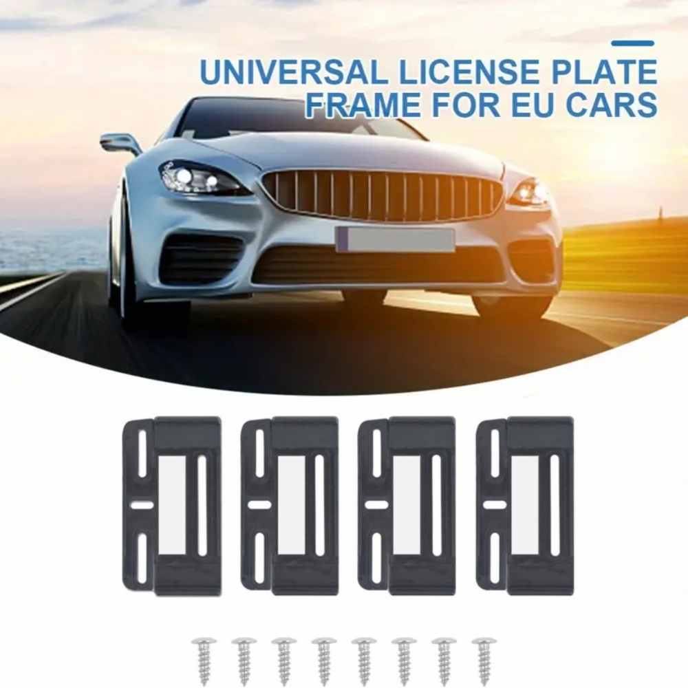 4pc Stainless Steel Car Number Plate Holder Black EU Style License Plate Frame Cover Anti-Corrosion Car Accessories