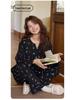 Women's Long Sleeve Cotton Kimono Pajamas with Chest Pads - Cute Cartoon V-Neck Set for Spring and Autumn