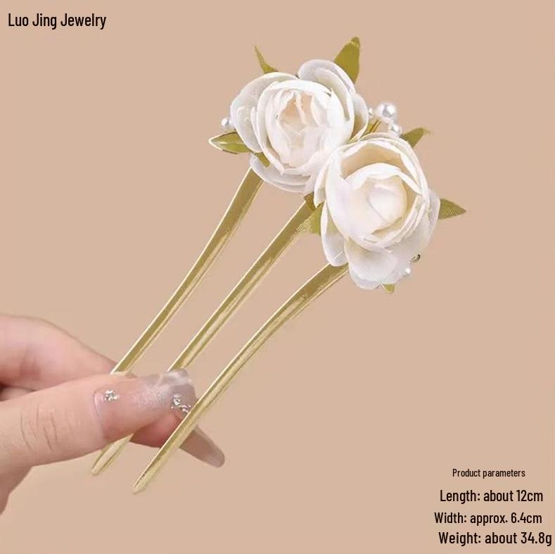 Épingle à cheveux vintage en forme de U avec pompon paon pour femmes - Épingle à chignon nacrée pour Cheongsam et Hanfu