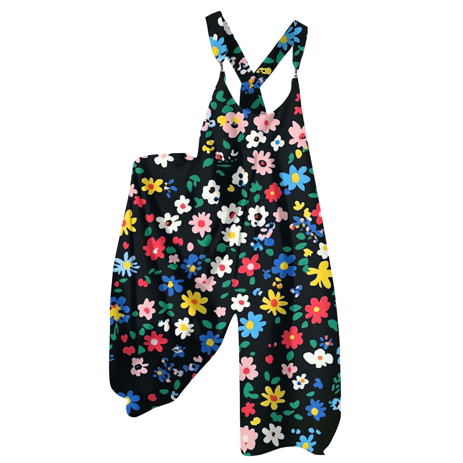 

Женский летний комбинезон с цветочным принтом в винтажном стиле (Нерегулируемые ремни) XL небесно-голубой