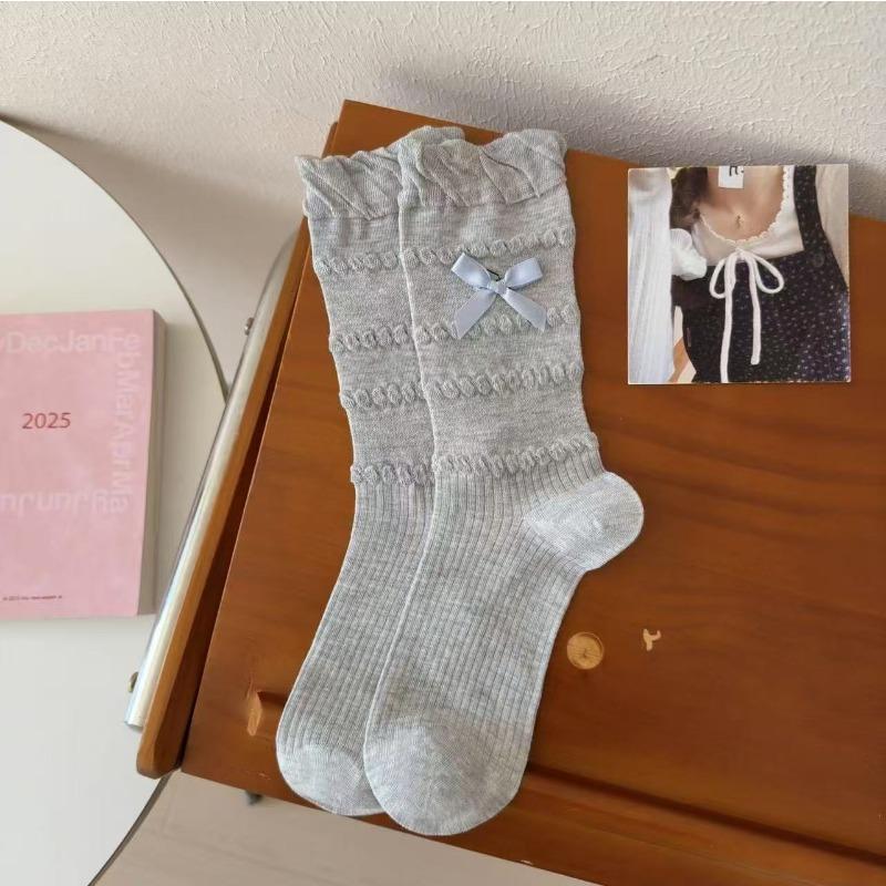 Ladies Spring and Autumn Lovely Assorted Bow Cake Pile Pile Socks