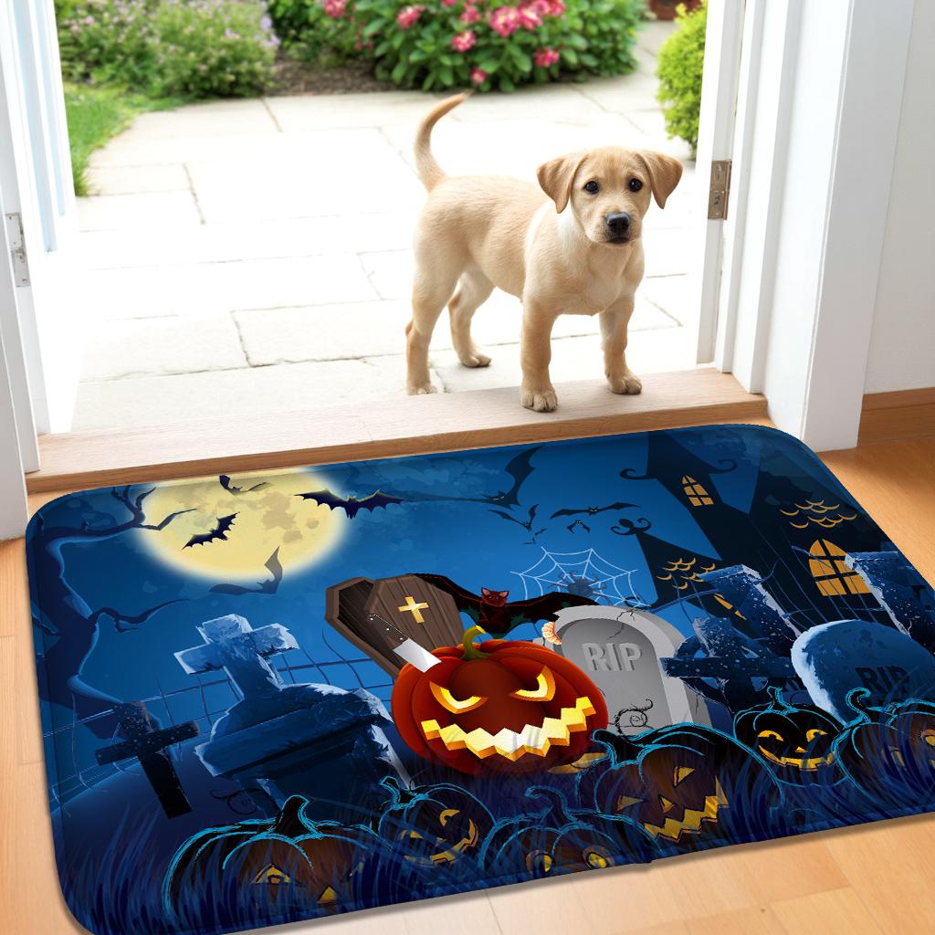 Halloween Horror Pumpkin Pattern Indoor And Outdoor Decoration Door Mat Bedroom Living Room Small Carpet Bathroom Absorbent Pad