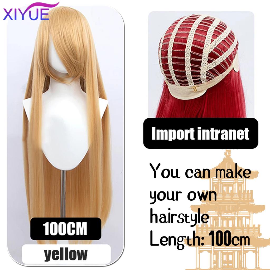 XIYUE Parrucche Cosplay Lunghe Sintetiche Colorate 100cm Parrucca Lolita Verde Rosa Bionda Viola Liscia Acconciatura per Festa di Halloween