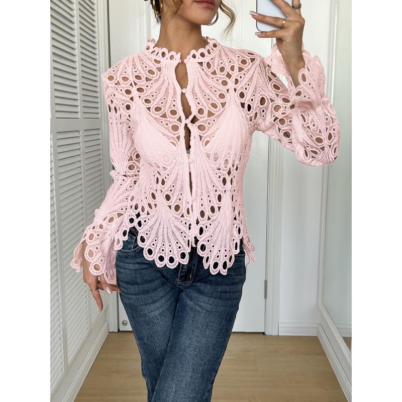 Women's Autumn Knit Lace Bell Sleeve Top