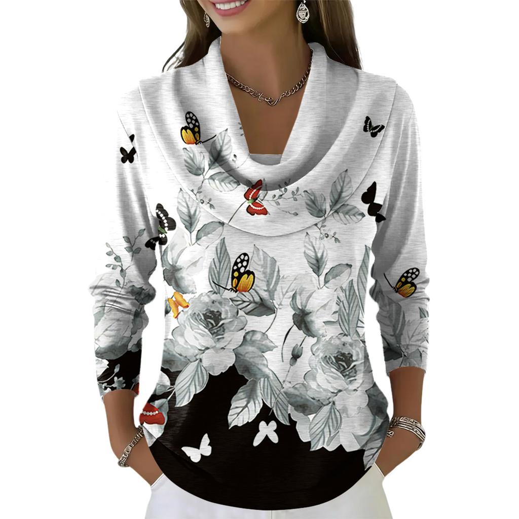 Pulover Top Dama Casual și la Modă cu Gât Rotund și Mânecă Lungă Imprimat