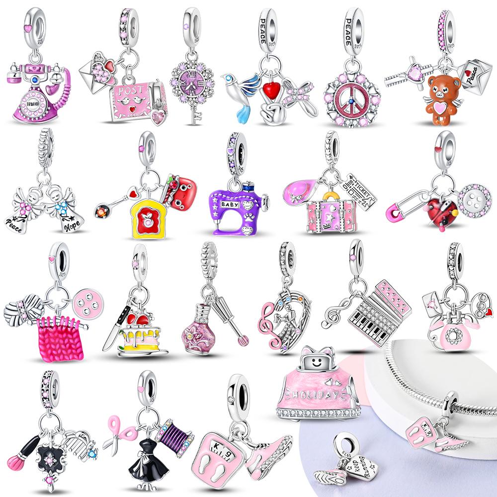Clock Charm Bead Components Copper Metal Tailor Sewing Machine Telephone Alarm Pendant Bead Components Compatible With Authentic Original Bracelets