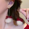 Boucles d'oreilles Pompon Mignon Nœud Flocon de Neige Peluche Noël Doux Bijoux de Mode Pour Femmes Filles Cadeaux Nouvel An