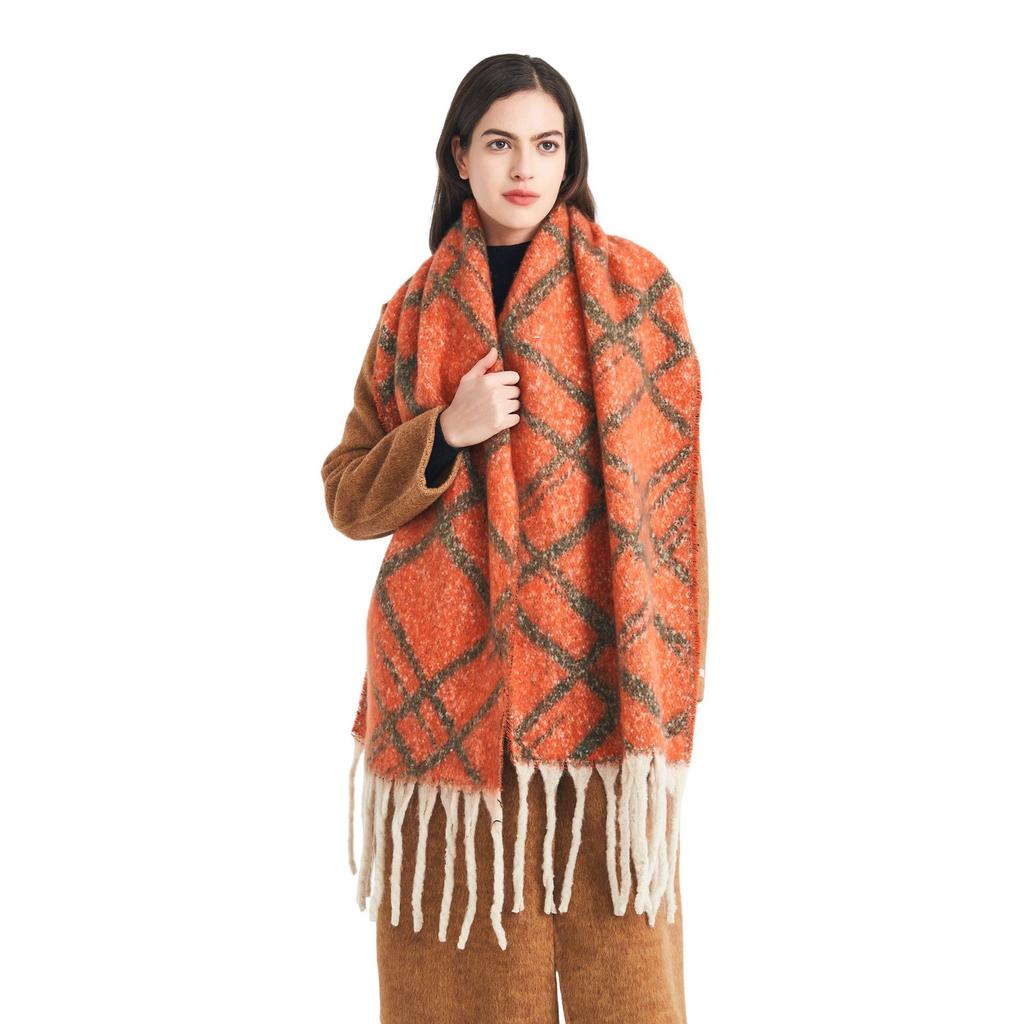 Autumn and winter new loop yarn imitation mohair jacquard double grid scarf