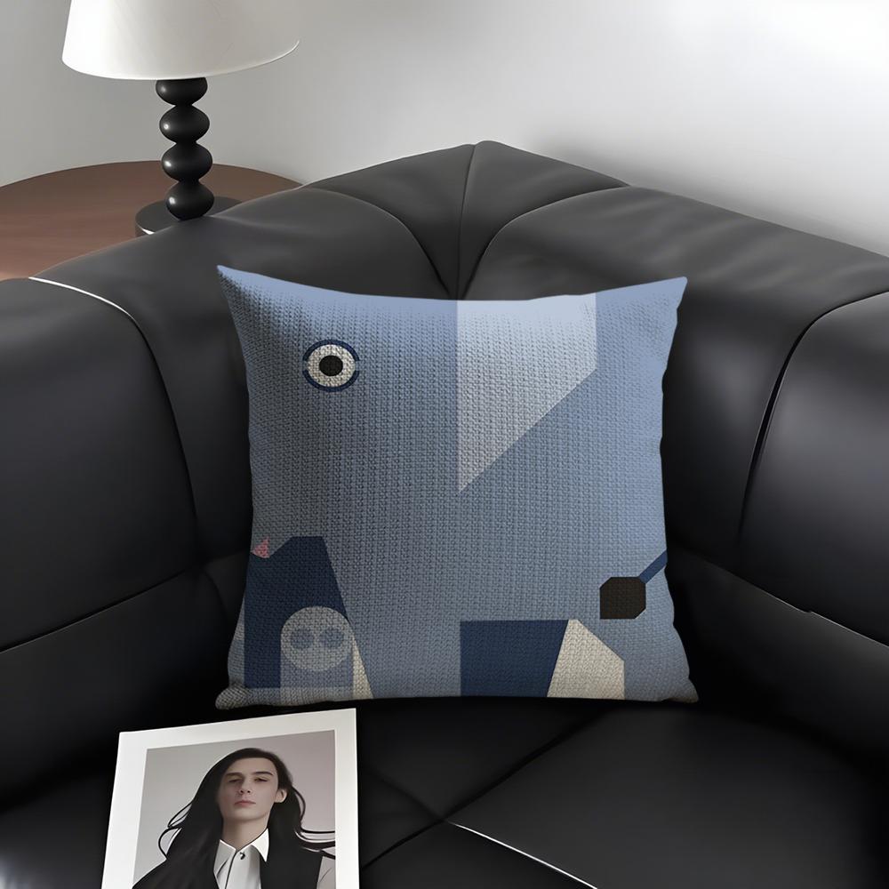 Simple Animal Anime Art Cushion Cover Natural Linen Organic Fabric DoubleSided Printing Sofa Home Decor Gift Pillow Case