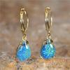 Female White Fire Opal Stone Classic Gold Color Water Drop Earrings Cute Dangle Boho Jewelry For Women