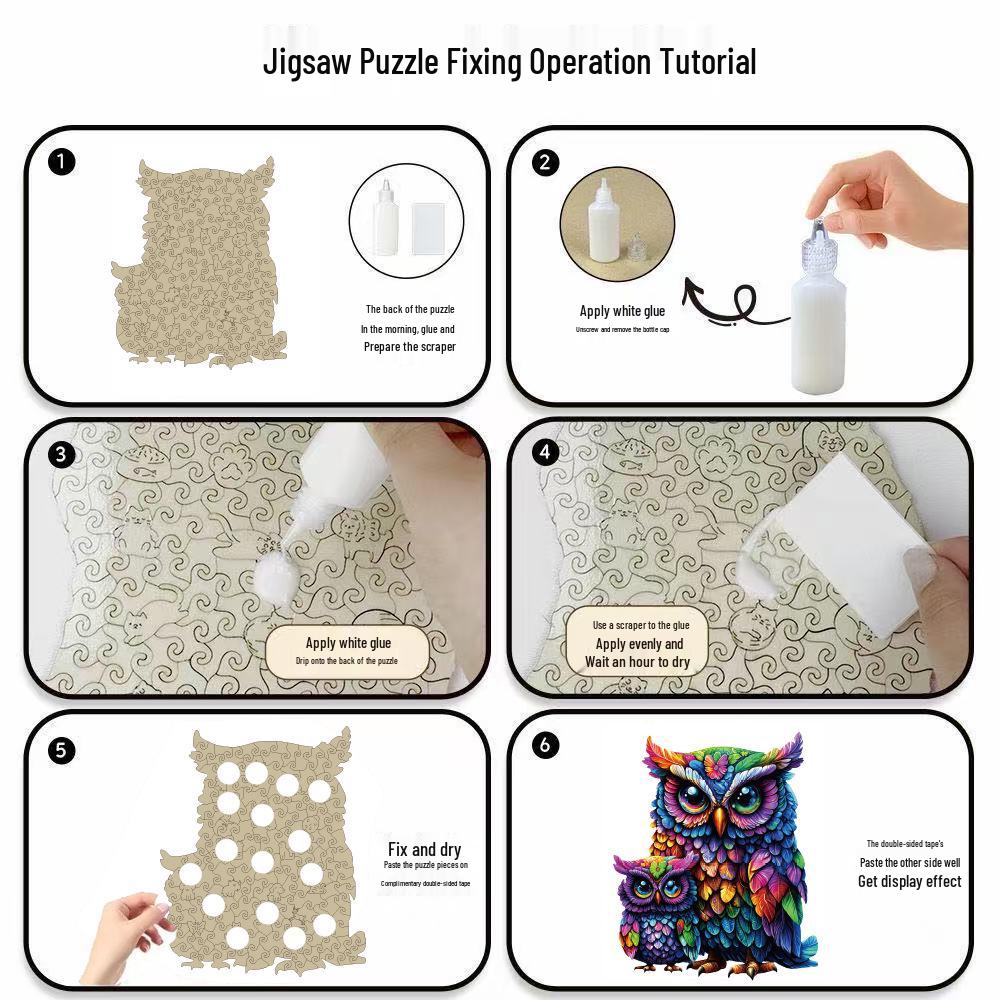 HOOLOOG Owl Cat Wooden Jigsaw Puzzle: Original Irregular Shape Creative Decompression Art Puzzle & Money Box.