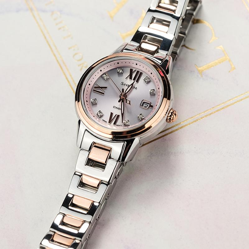 Casio SHEEN Solar Series Elegant Waterproof Solar Quartz Movement Stainless Steel Strap Japanese and Korean Watch Women's Watch SHE-4522SG-4A-person