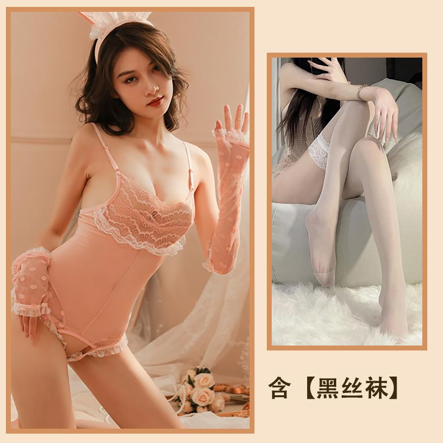 Sex Bunny Uniform Transparent Suspender Lace Open Gear Free Temptation Hot Tease Pajama Dress