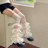 Women Ruffle Lace Leg Warmer Sweet Thigh High Socks Mesh Flared Leg Socks Princess Leg Sleeves Halloween Costumes