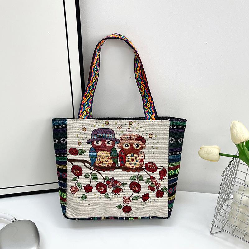 Embroidery hand bag literary retro shoulder bag women's large capacity linen embroidery handbag women