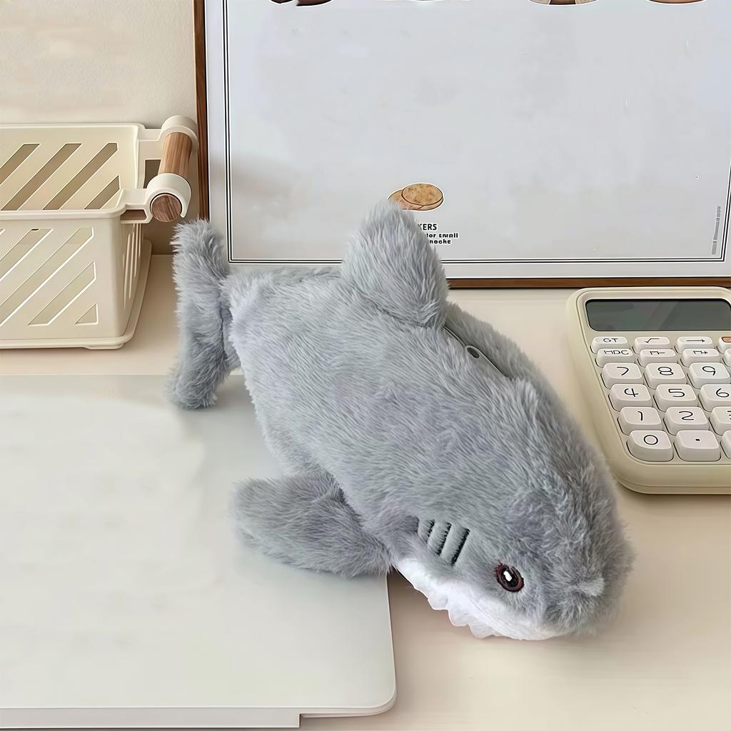 Plush shark-shaped pencil case, soft, cute, and creative stationery storage bag for students.