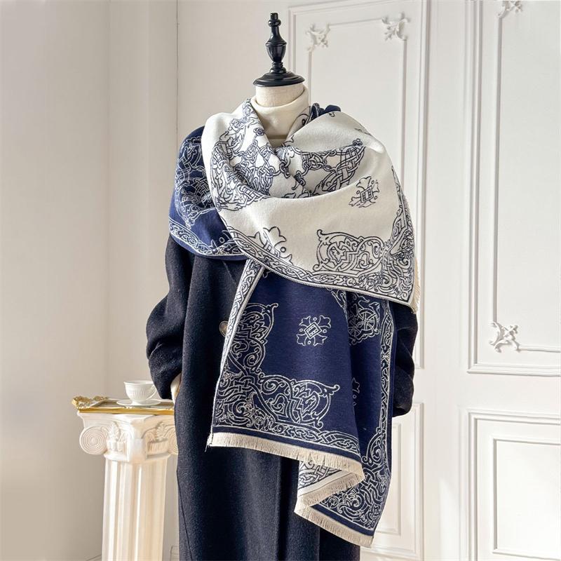 Winter Cashmere Scarf for Women Luxury Warm Shawl Floral Print Windproof Cape Pashmina Handerchief Designer Female Scrarf