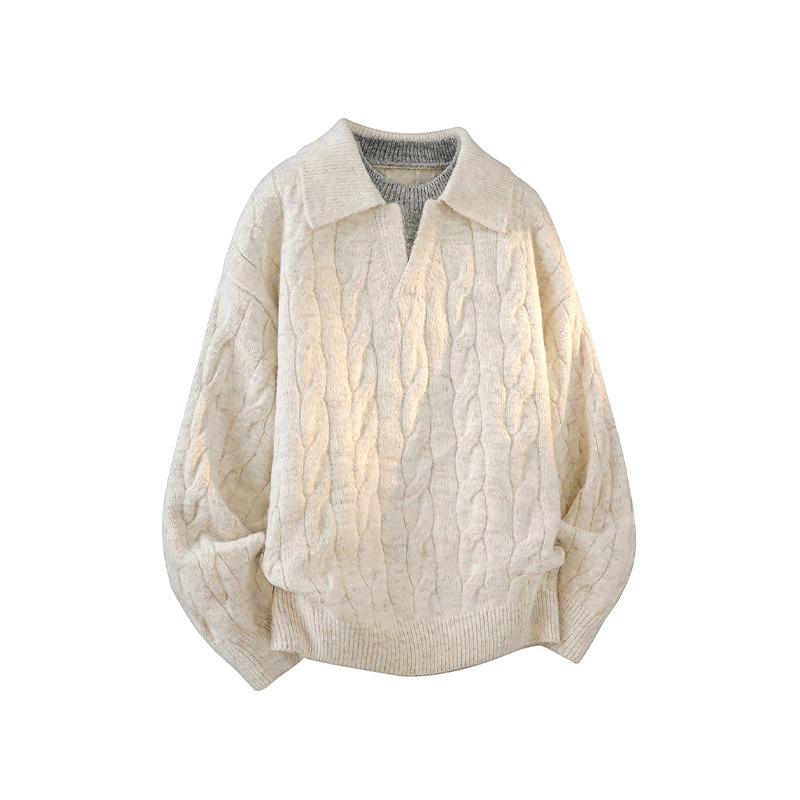 Men's Old Money Style Two-Piece Look Lapel Sweater – Autumn/Winter Warm Loose Casual Knitwear