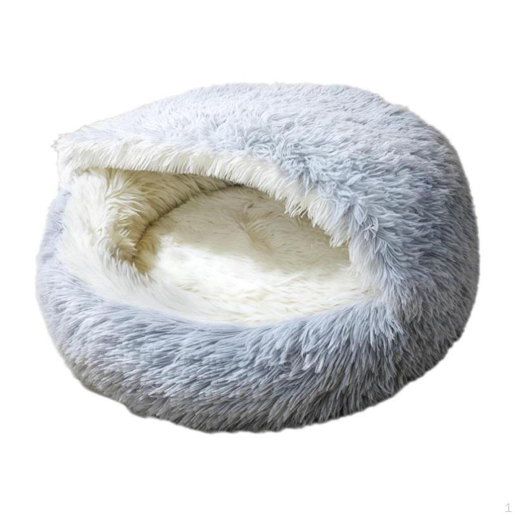 Cat Bed, SemiEnclosed Warm Plush Cave, nonslipSlip, Easy to Clean, snug Pet Bed Gray 30cm