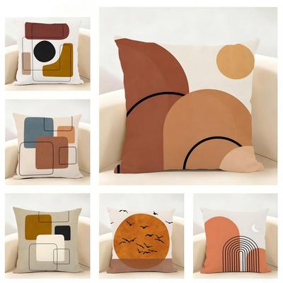 Geometric Square Warm Color Modern Simpe Art Cushion Cover Linen Pillowcase Soft For Sofa Bed Home Room Decor