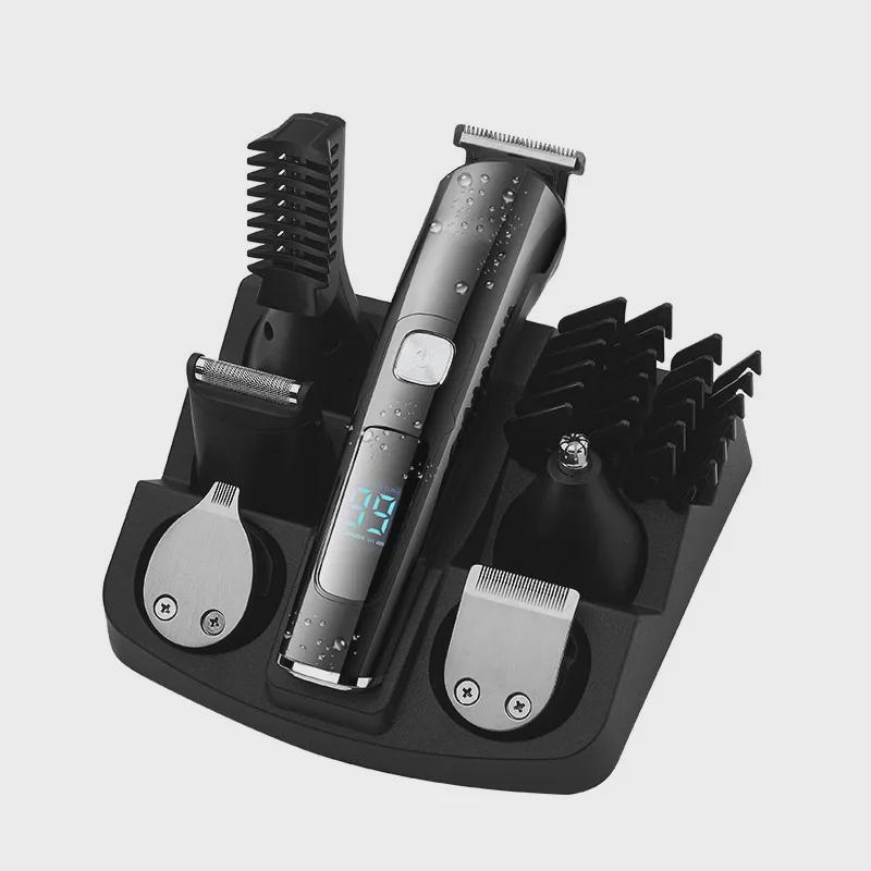 Rechargeable Multifunctional Hair Clipper Set with LCD Display - Six-in-One Electric, Washable Grooming Kit