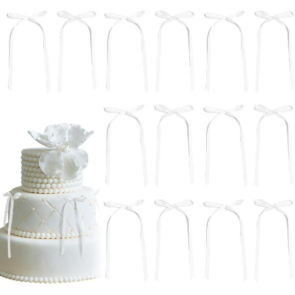 30 Pack Pink Ribbon Bow Cake Toppers Birthday Decorations Coquette Bow Cupcake Toppers for Cake Dessert Wedding Bridal Balloon Wall Party Supplies