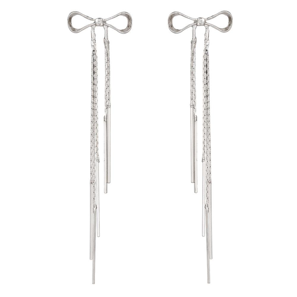 

Trend Earclips, Cold Wind Earrings, Dongdaemun Metal Smooth Surface, Super Long Earrings, Bows, Fringed Earrings, Women S Light Luxury