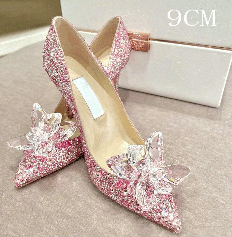 Fashion 2025 New Spring And Autumn Bridal Wedding Shoes Rhine-shaped High Heels Female Stiletto Crystal Pumps