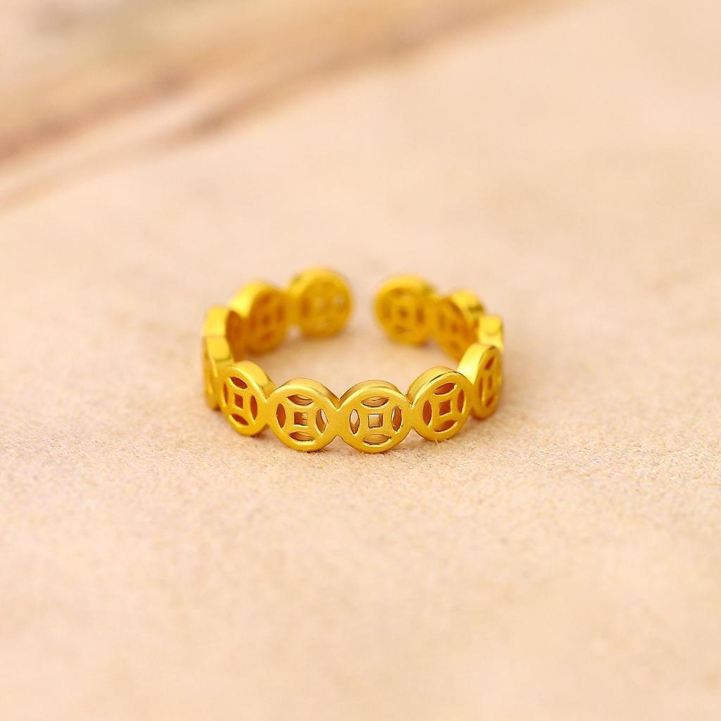 Damski pierścionek na szczęście łapacz pieniędzy moneta vintage ażurowy ze stali nierdzewnej pierścionek na palec pierścionki FengShui akcesoria jubilerskie