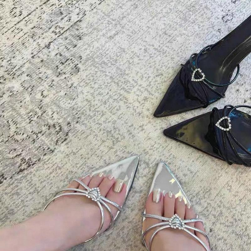 Fashion Slippers Women Summer Outside Wear High-Heeled Sandals Thin Heel Pointed Flip-Flops Love Rhine-Diamond Temperament 202