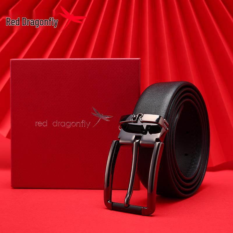 Red Dragonfly Men s Genuine Cowhide Leather Belt - Pin Buckle, Fashionable Business Formal Wear. 120cm