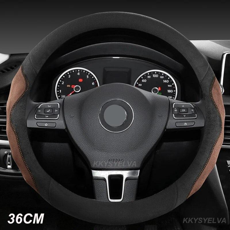 36cm Suede Cow Leather Car Steering Wheel Cover Size S for Honda Civic Ciimo Jade SUZUKI Alto NISSAN Juke Auto Accessories