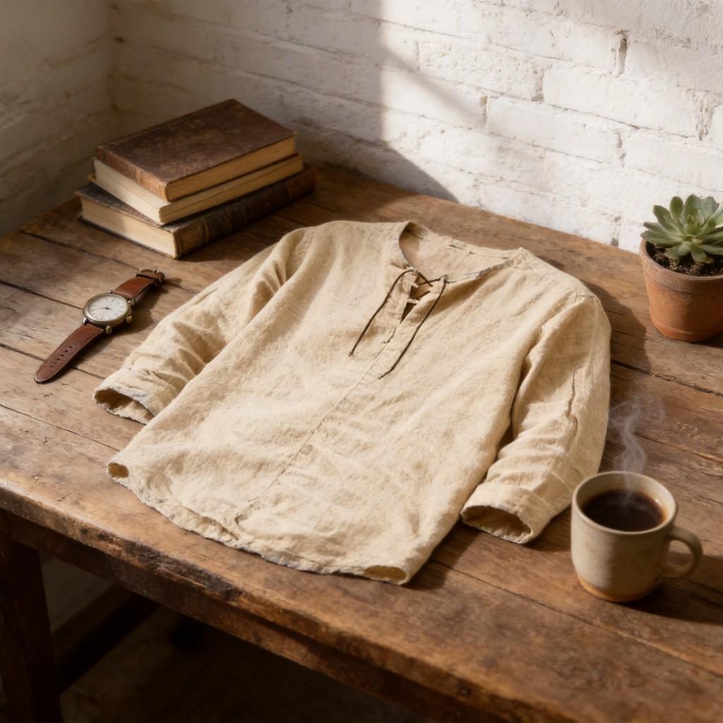 Lässiges Herren-Langarmhemd aus Baumwollmischung mit Kordelzug für Herbst und Frühling