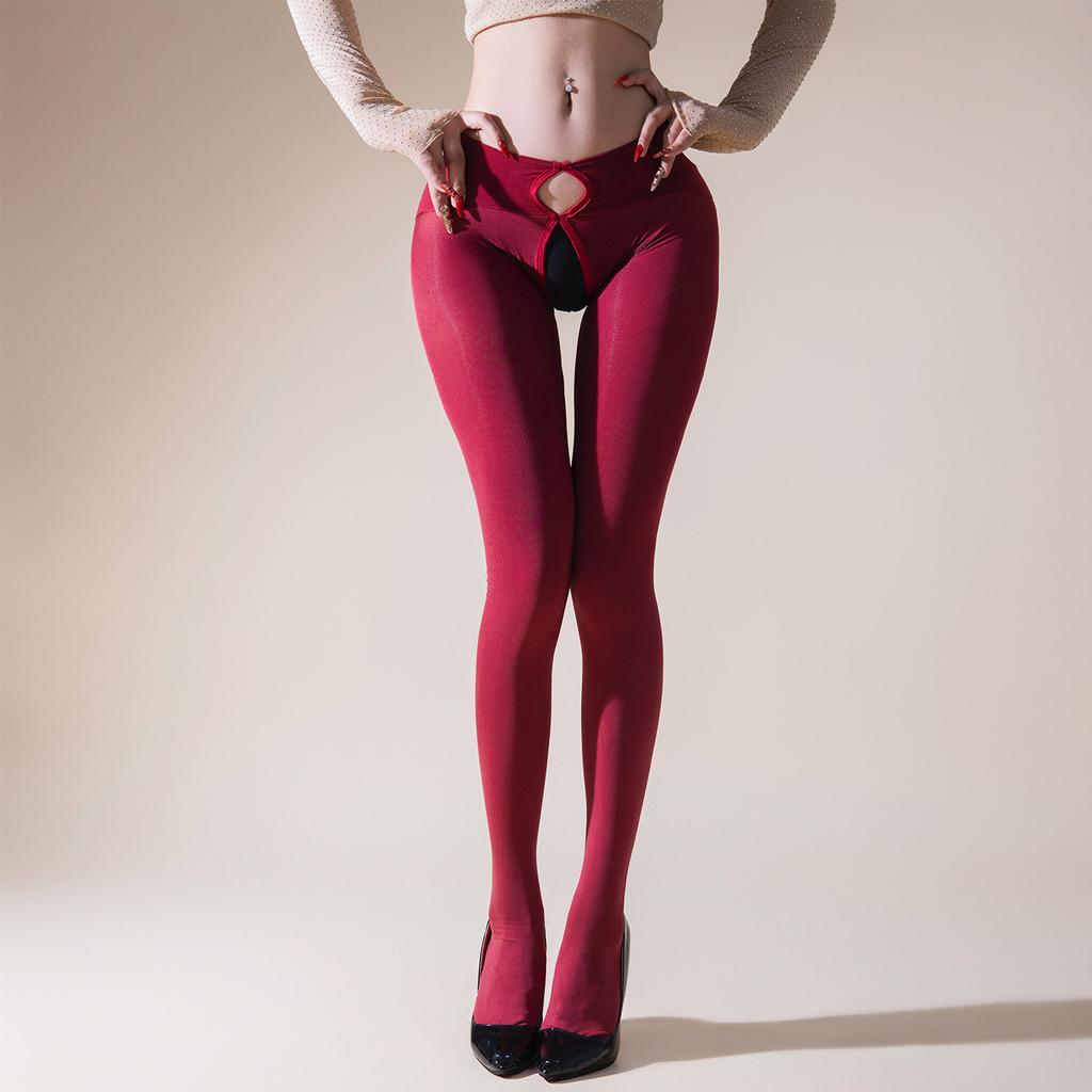Sexy Ausgeschnittene Schrittlose Leggings für Damen 12 Samt Frühling und Herbst Mitteldick Warm Hoch Elastisch Rutschfeste Strumpfhosen Plu