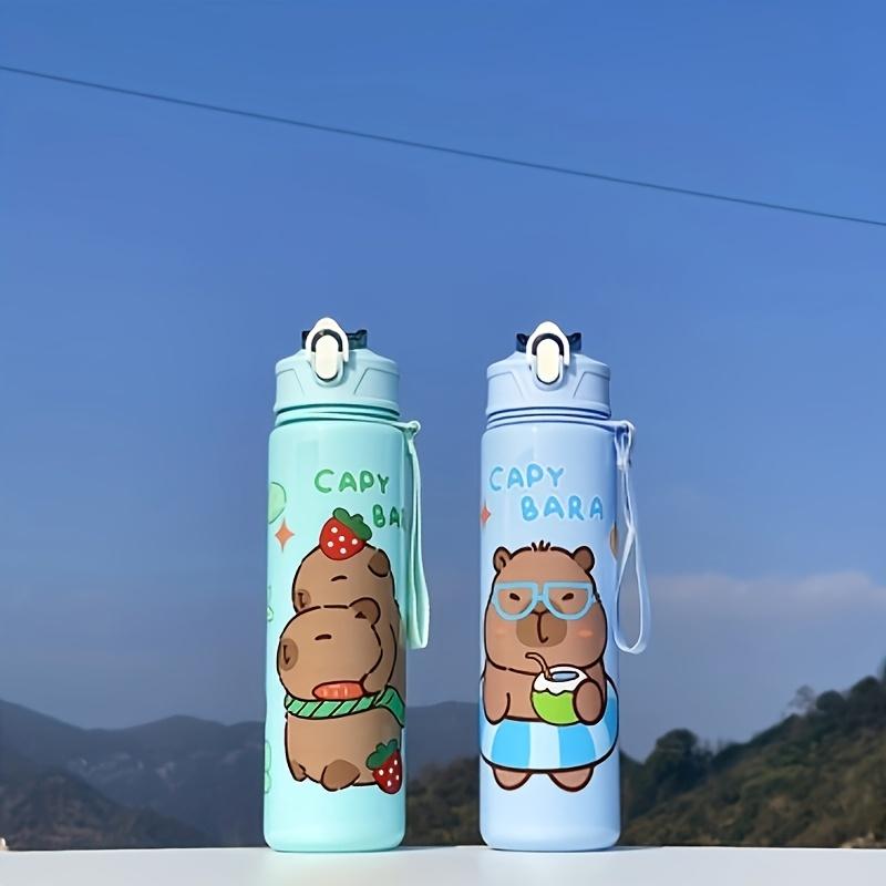 Capybara Cartoon Straw Cup, Cute Insulated Water Bottle with Zipper, Large Capacity, Lightweight & Portable for School, Outdoors