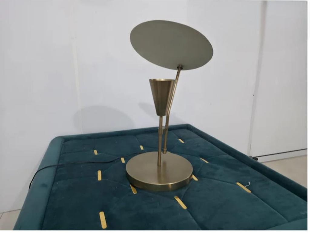 Mid-Century Italian Raw Brass and White Table Lamp Bedroom & Office Lighting Reflector Light