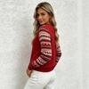 Womens Red Knit Sweater Crew Neck Long Sleeve Loose Fit Casual Fashion Top Fall