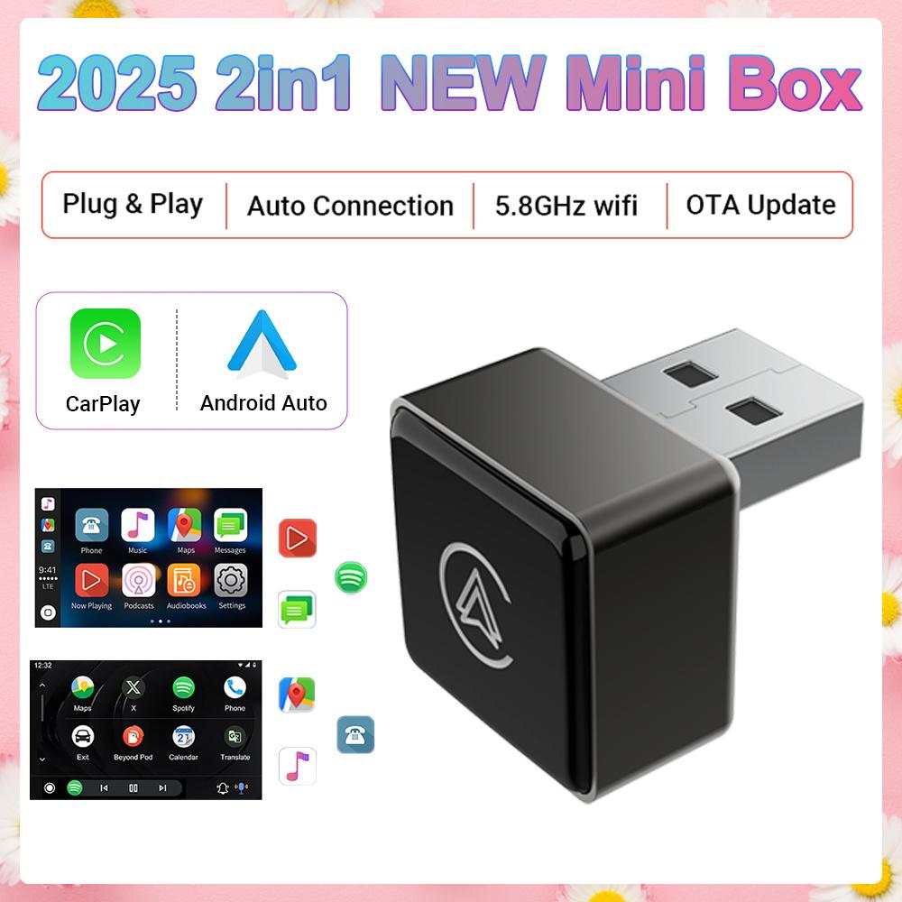 2025 NEW Wireless Carplay Adapter Android Auto 2in1 Smart Mini Box WIFI BT Auto Connect For Toyota Volvo Benz MG Kia MAZDA FORD