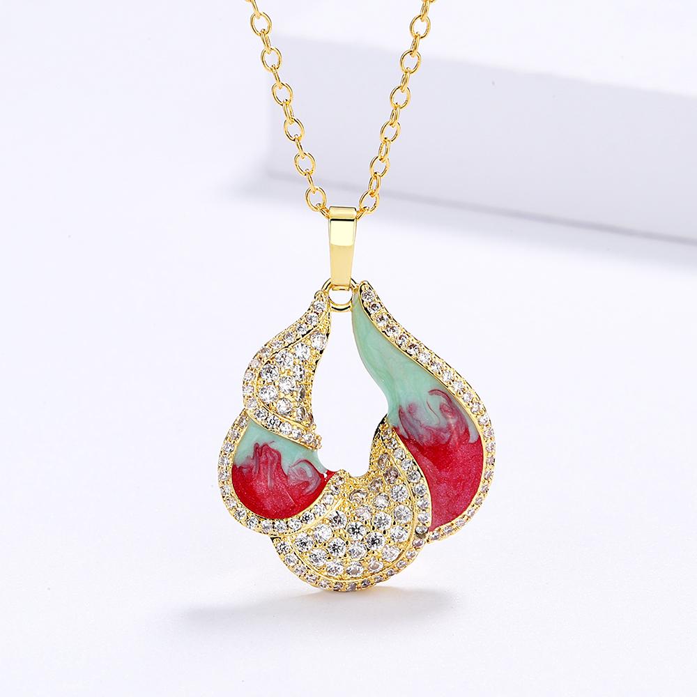 925  Colorful Enamel Epoxy White Zircon Pendant Necklace For Ladies Birthday Party High Quality Fashion Jewelry Gift