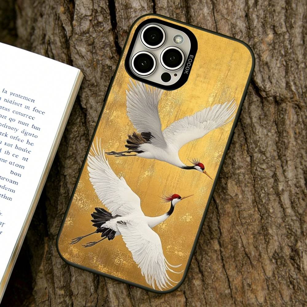 Crane Phone Case For iPhone 17,16,15,14,13,12,11 Plus,Pro Max,XS,Colorful Silver Black Cover