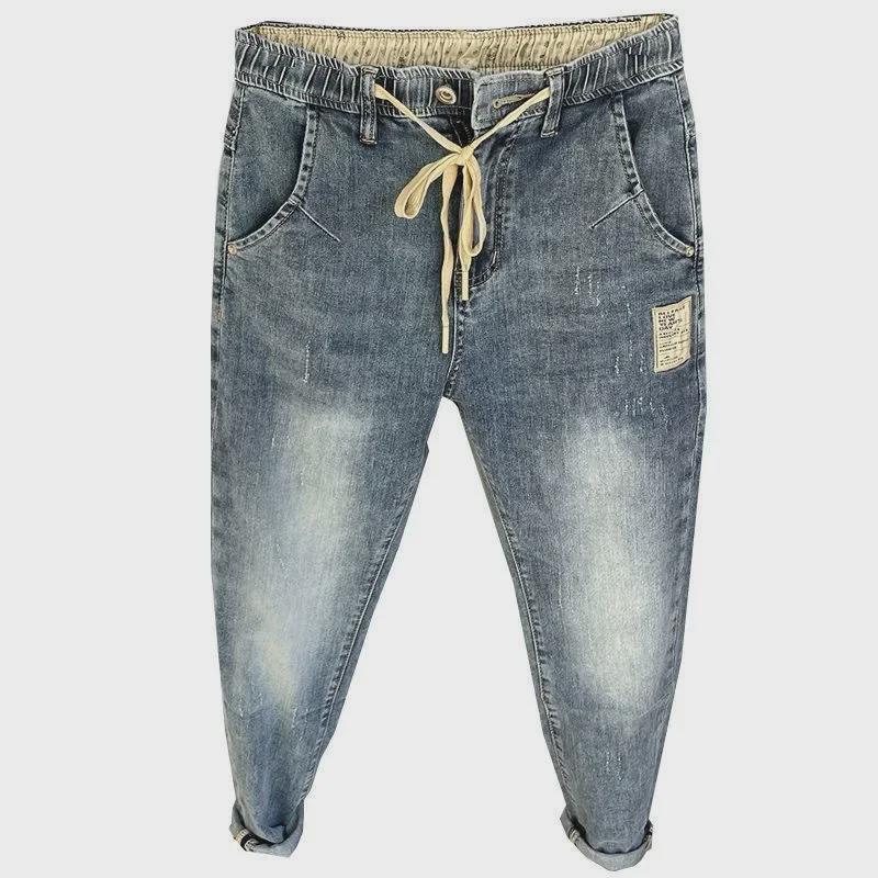 Blugi harem pentru bărbați, la modă, cu talie elastică, pentru primăvară și vară