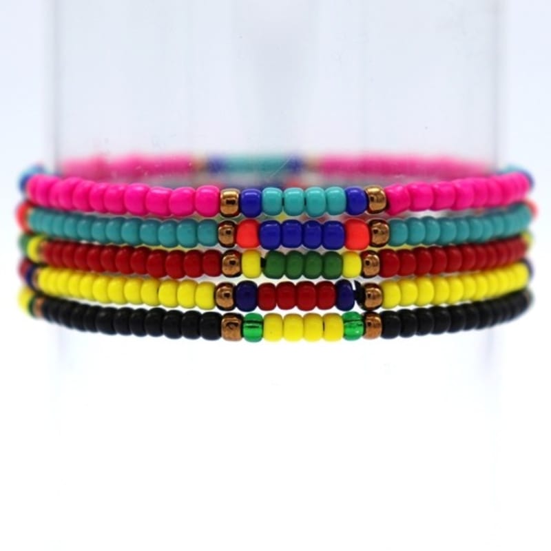 BONBEAU Vivid Color Combo Beads Bracelet Layered Seed Bead Bracelet 5 Colors