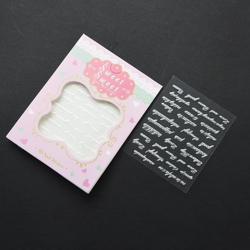 1PC Black White Handwritten Word Pattern 3D Acrylic Nail Art Tips Stickers DIY Decal Wraps Manicure