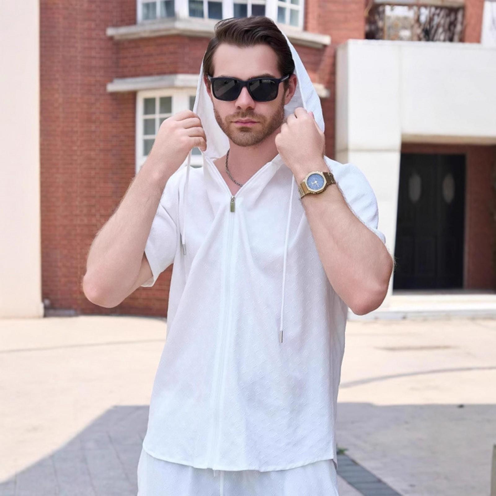 

Мужская повседневная рубашка с капюшоном и короткими рукавами в моде XL белый