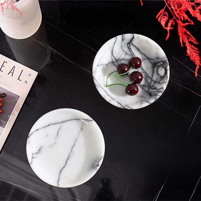 Marble Round Serving Tray Living Room Decor Luxury Minimalist Fruit Dish Jewelry Display Stand