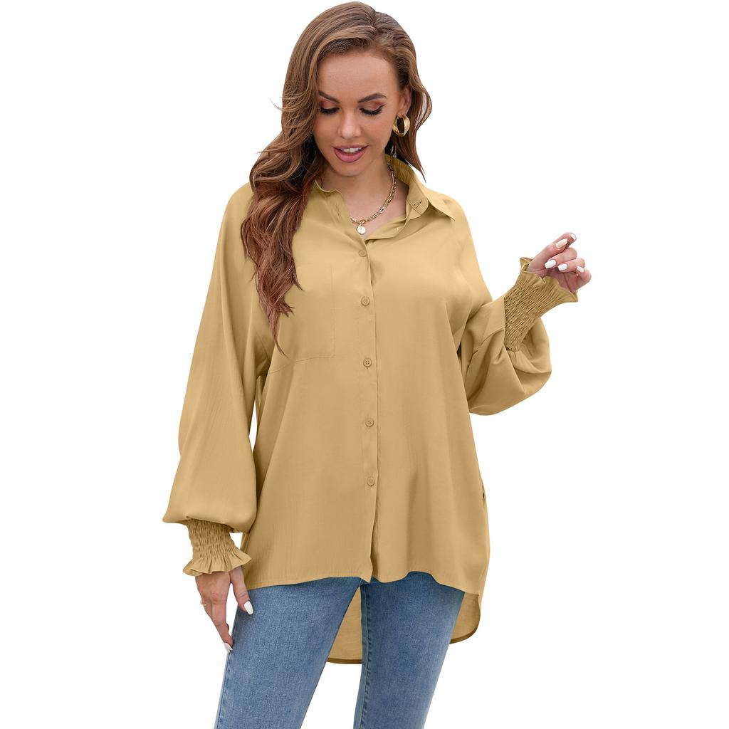 Spring and Autumn Women's Shirt Insert Sleeve Tencel Top Soft Solid Color Loose Plus Size Blouse