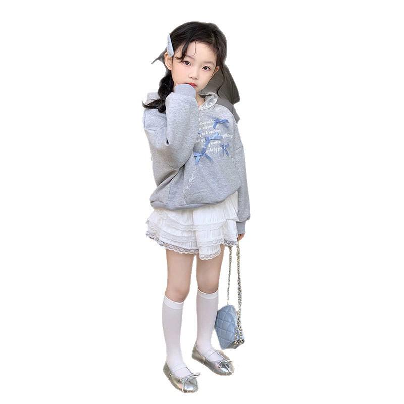 Girls' Hooded Bowknot Sweatshirt & Lace Trim Skirt Set - Spring/Autumn 2026 Collection