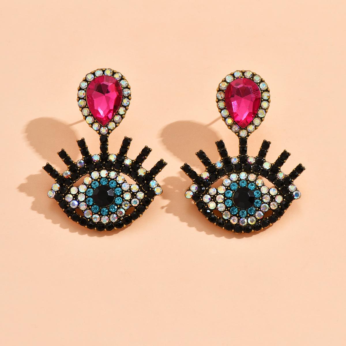 Yiwu Accessories Creative Diamond Devil S Eye Earrings Earrings Women S Retro Color Rhinestone Temperament Stud Earrings Crystal