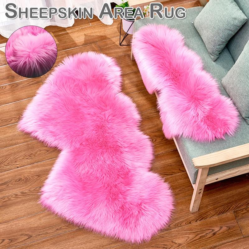 1PC Floor Mat Creative Faux Fur 35*70cm Sofa Decoration Rugs Living Room Plush Carpet Fluffy Soft Double for Bedroom Heart-shaped