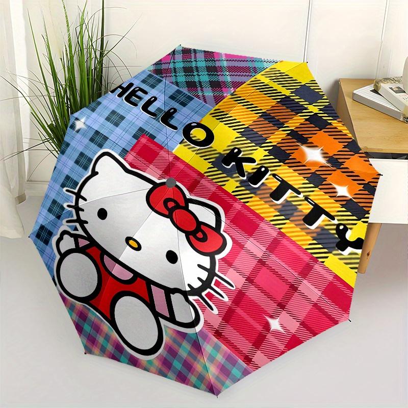 

Hello Kitty,Plaid Pattern Automatic Folding Umbrella-Simple 8-Rib Design, Bright Cartoon Pattern, Durable Iron Frame, Suitable For Travel, O